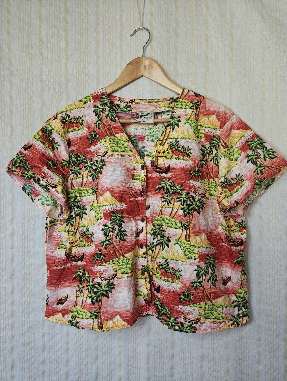 The Hawaiian Original XL Coral Tropical Aloha Shirt Made in Hawaii